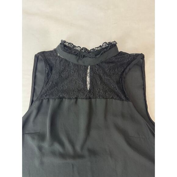 Black Whimsigoth Lace Mock Neck Blouse Sleeveless Zara Basic Edgy Goth Size XS - Picture 3 of 9